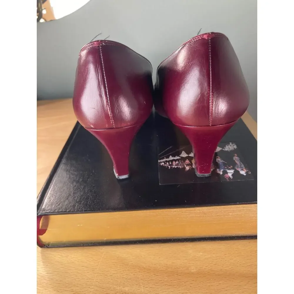 Ferragamo Vintage Snakeskin & Leather Burgundy Pumps Heels Sz 9.5 AAAA Narrow - Picture 6 of 10